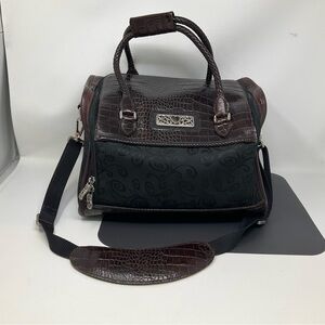 Brighton Lansky Black & Brown Croc Embossed Leather Weekender Travel Duffle Bag